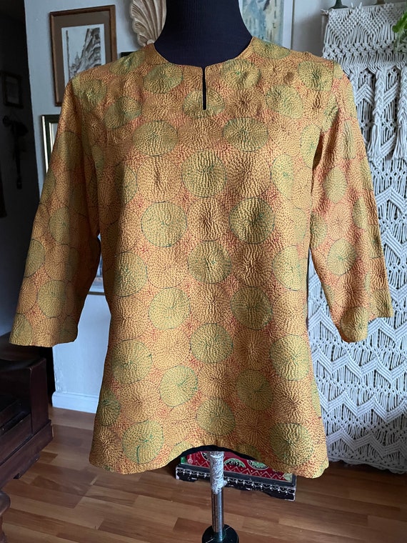 Hand embroidered vintage silk top