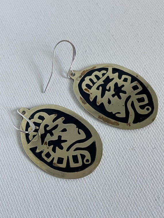 Native Warrior Face Earrings: Black Enamel, Sterl… - image 4