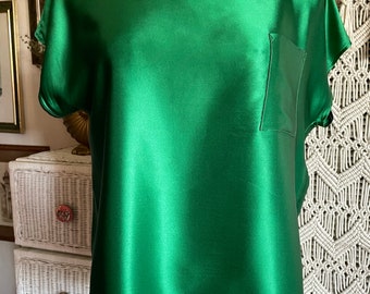 Emerald green satin silk top