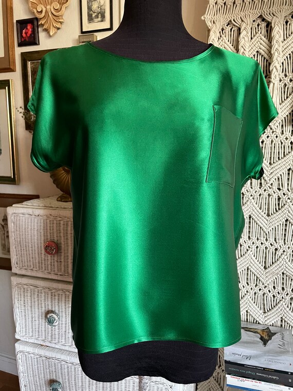 Emerald green satin silk top