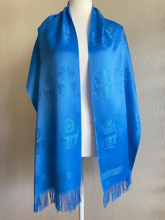 Asian patterns blue scarf