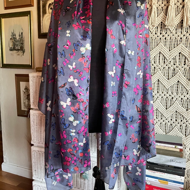 Pink Butterfly Embellished Scarf
