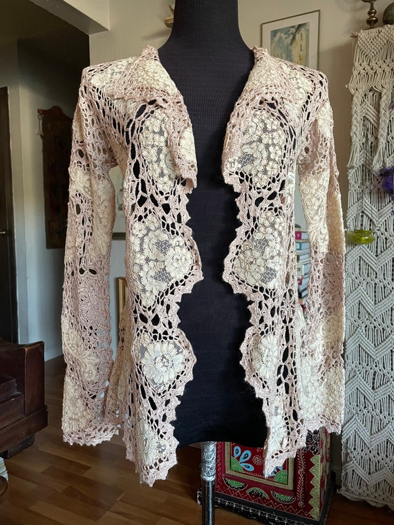 Ivory lace hand crochet cardigan - image 6