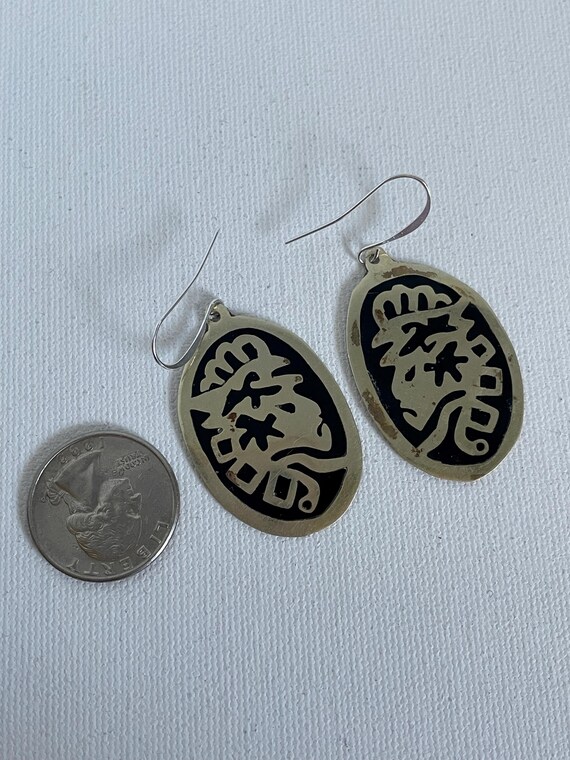 Native Warrior Face Earrings: Black Enamel, Sterl… - image 3