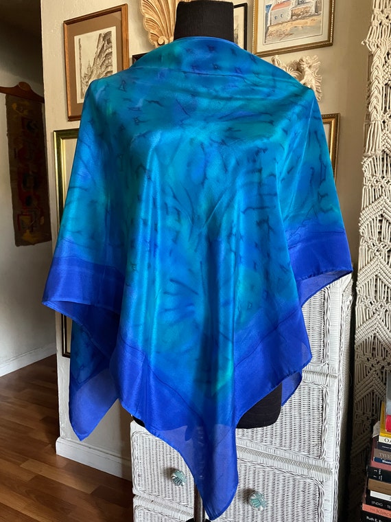 Blue and green silk scarf