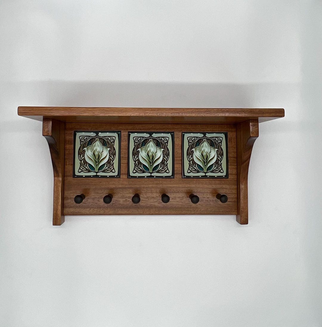 Mahogany Key Rack and Shelf With Decorative Inlaid Tiles - Etsy
