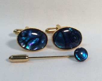 Blue Abalone Shell Oval Gold Plated Cufflinks