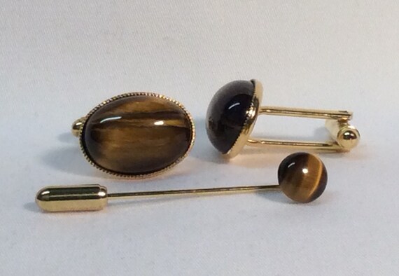 Select Gifts Pair Tiger Eye Cufflinks Optional Engraved Personalised Box