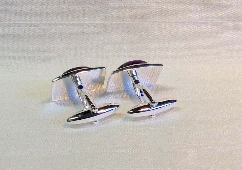 Amethyst Rectangular Cufflinks in a Silver finish Matching Tie Pin optional.