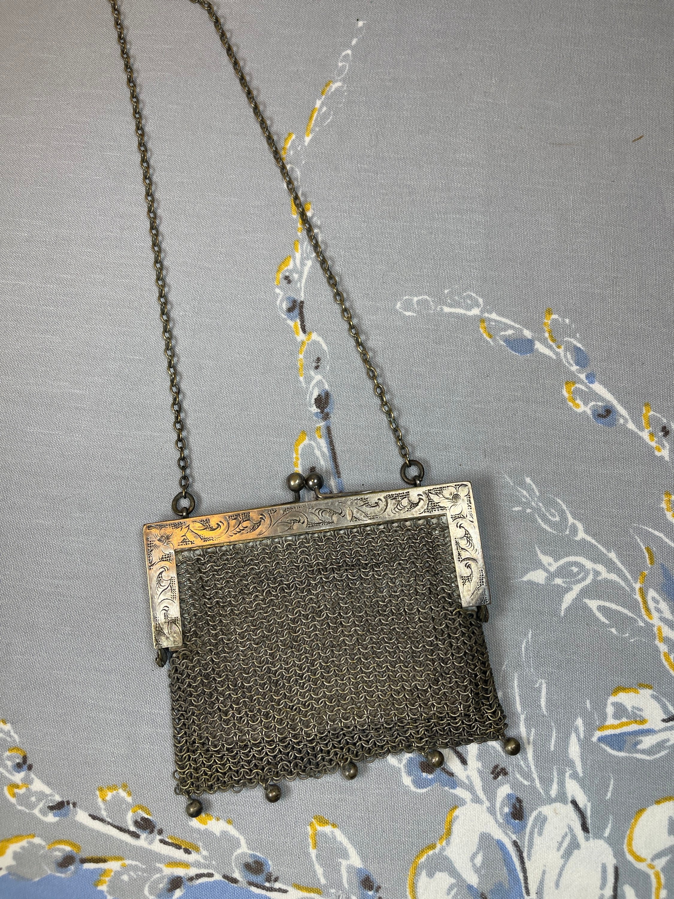Vintage Antique German Silver Mesh Coin Purse codding Bros