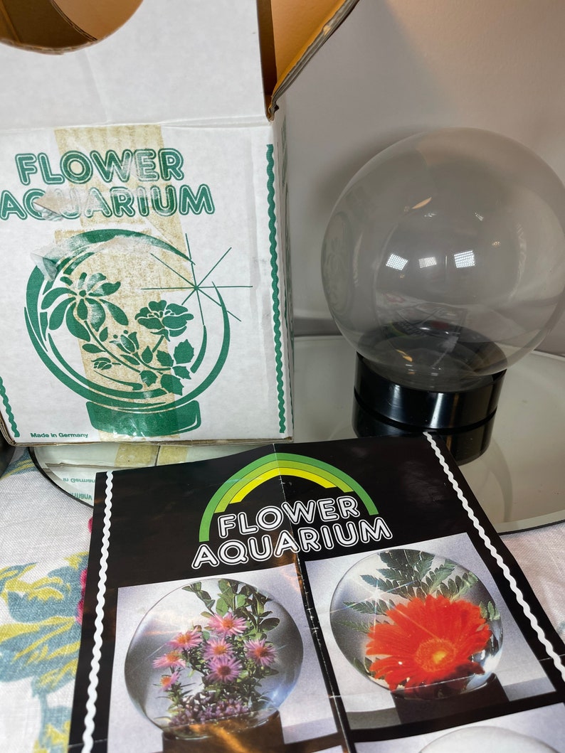 Vintage kitschy cool Flower Aquarium-new in box-Mod-groovy-flower preservation-glass globe-German-plant terrarium-mid century-retro-fun image 4