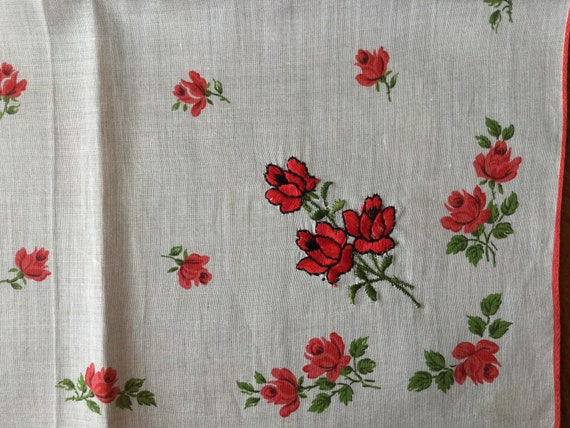 Vintage 1960s white gauzy cotton floral handkerch… - image 6