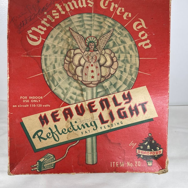 Vintage 1940s Bradford all plastic Christmas tree top-Heavenly reflecting light-mid century-kitschy-angel-with original box-Kitschmas-rare!