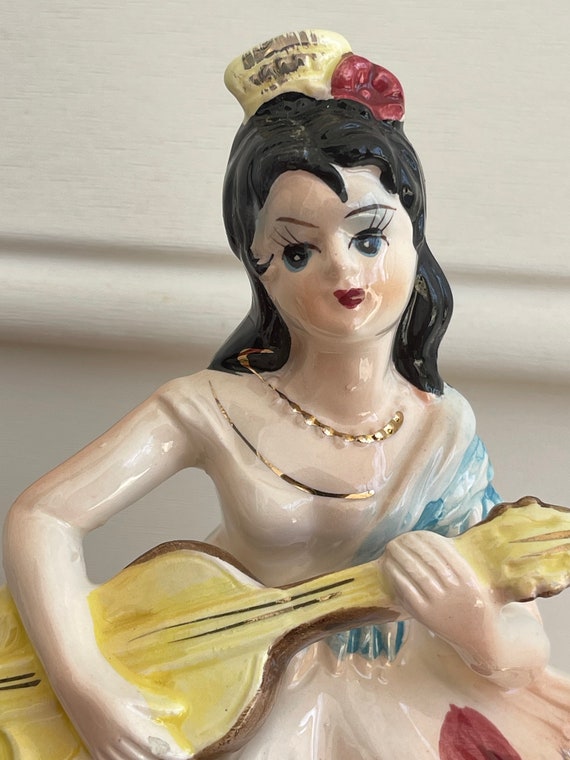 Vintage All Ceramic Large Figurine Spanish Girl in Ruffle Vintage All Ceramic Large Figurine Spanish Girl in Ruffle