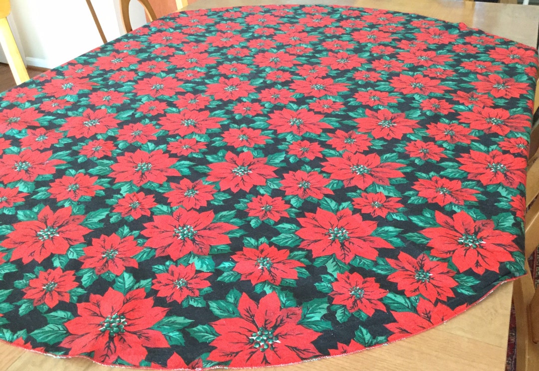 Vintage 55 Round Cotton Christmas Tableclothxmas Table Linensred