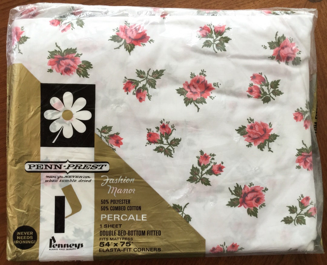 Vintage NOS White Floral Pennys Pennprest Percale Double/full Fitted