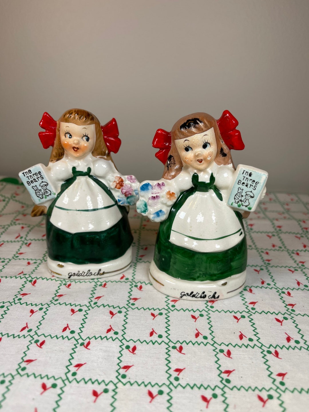 Vintage Relco Japan Goldilocks Salt and Pepper Shakersmid Centurykitschystory Bookbrown Hair