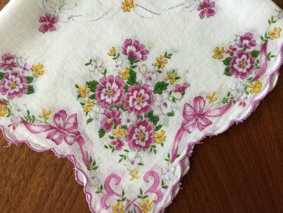 Vintage 1960s white cotton floral handkerchief - … - image 8