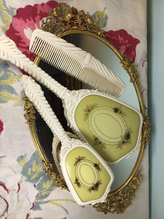 Vintage Hand Mirror And Brush Set Art Deco Vanity Set Etsy
