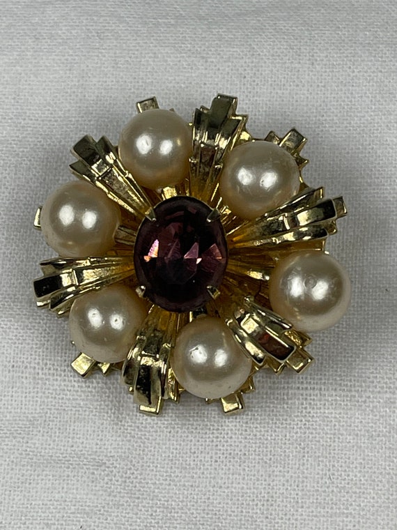 Vintage Coro brooch - purple stone brooch - faux … - image 1