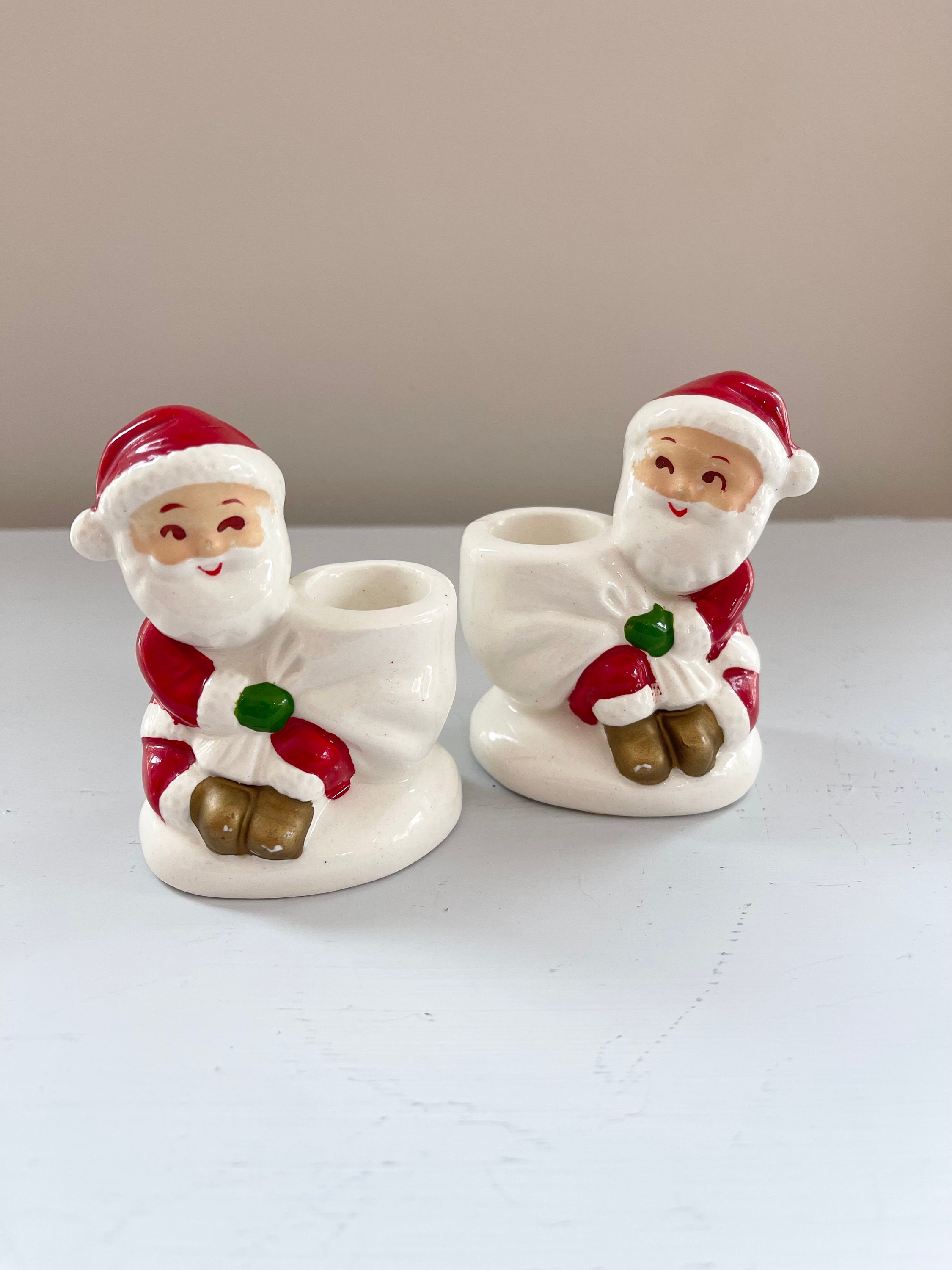 Vintage Napco Santa Candleholders-mid Century-christmas Vintage Napco Santa Candleholders-mid Century-christmas