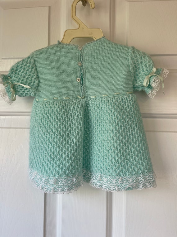 Vintage baby girl dress-crocheted baby dress-turq… - image 5