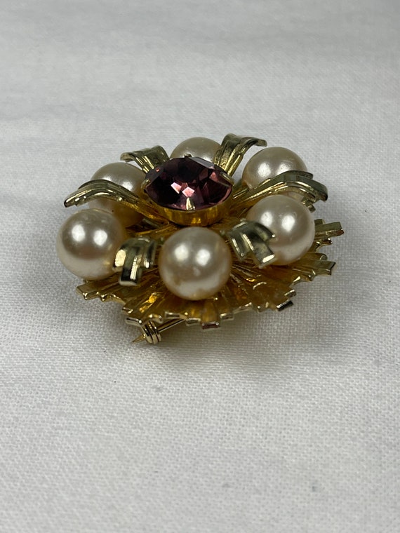 Vintage Coro brooch - purple stone brooch - faux … - image 5