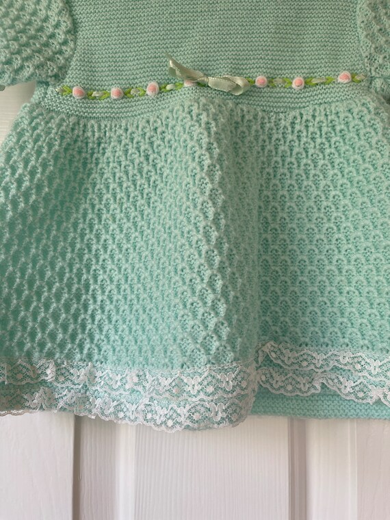 Vintage baby girl dress-crocheted baby dress-turq… - image 4