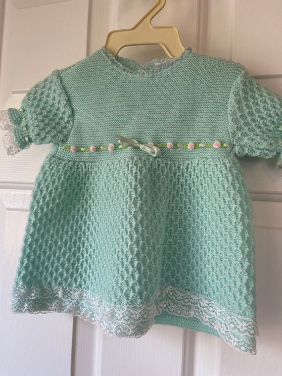 Vintage baby girl dress-crocheted baby dress-turq… - image 10