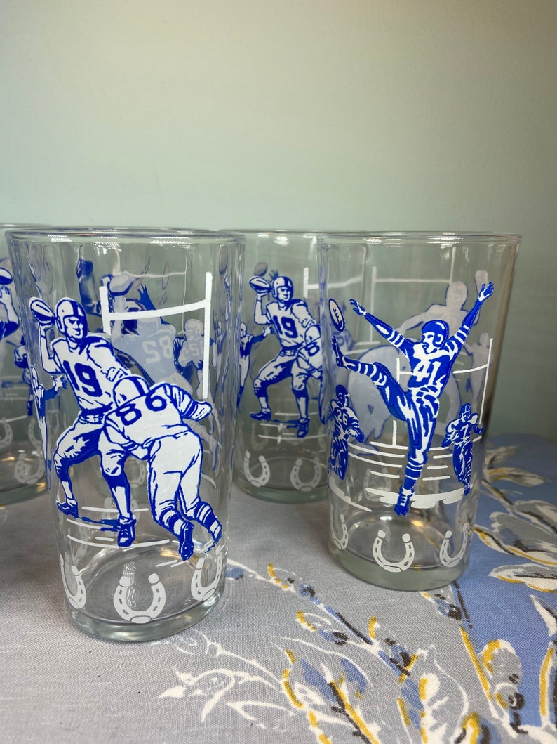 Vintage Football Drinking Glassesset of 8mid Etsy