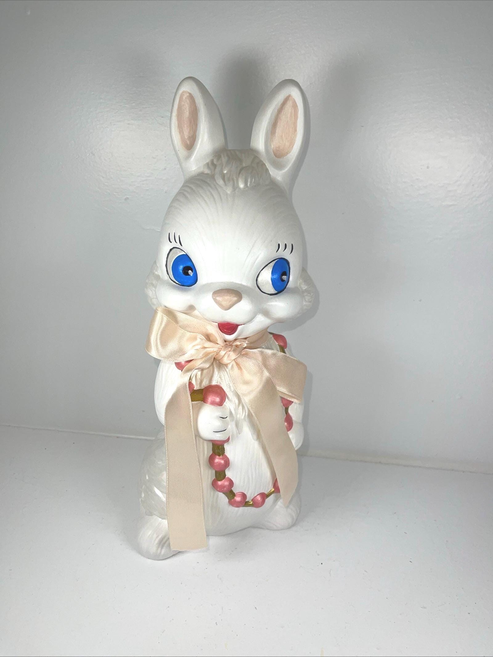 Vintage Large Kitsch Figurine Bunny Rabbit Handmade 1990 Mold Hand ...