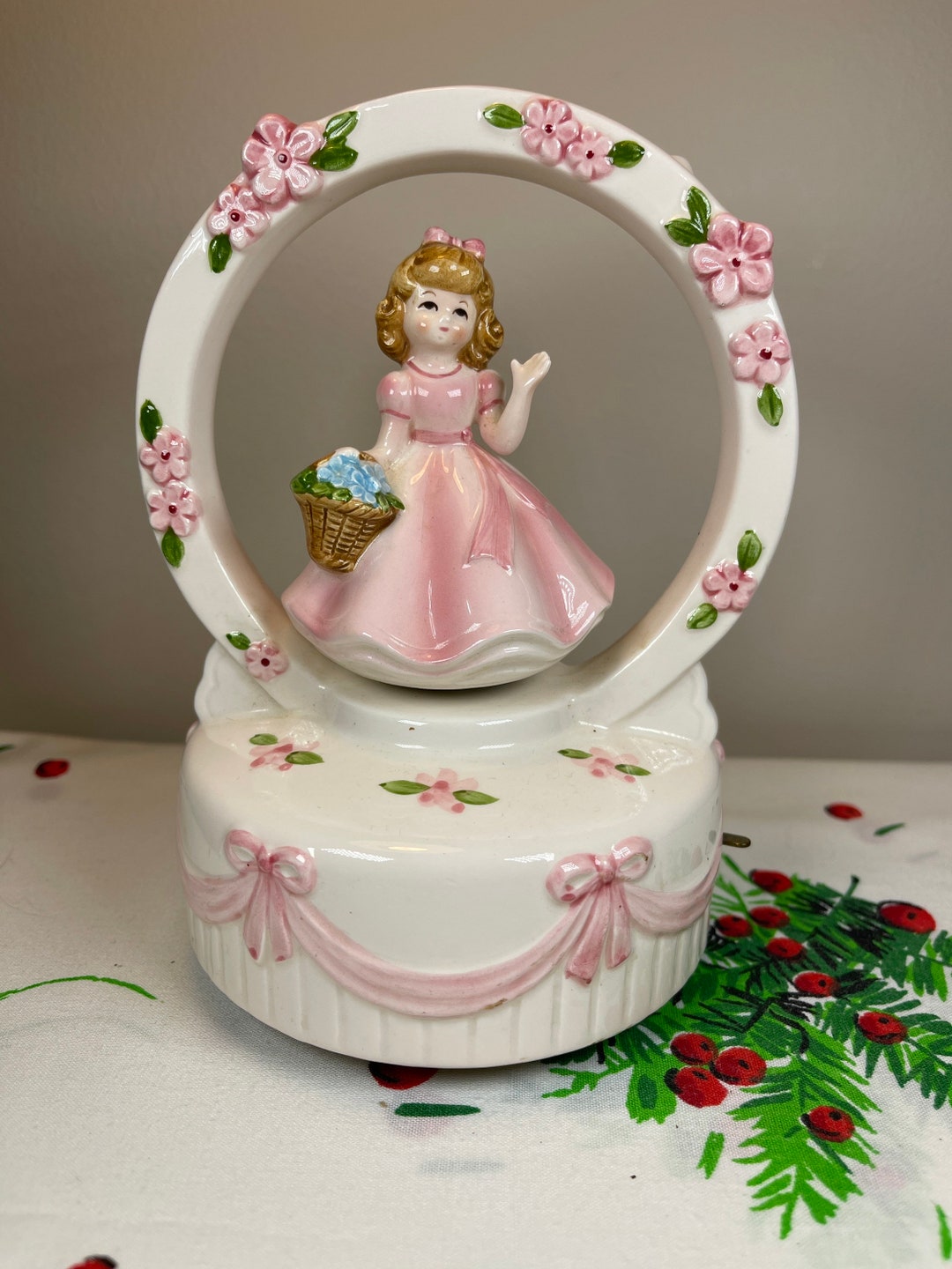 Happy Birthday Music Box Lefton Little Girl Music Box Pink Geo Lefton