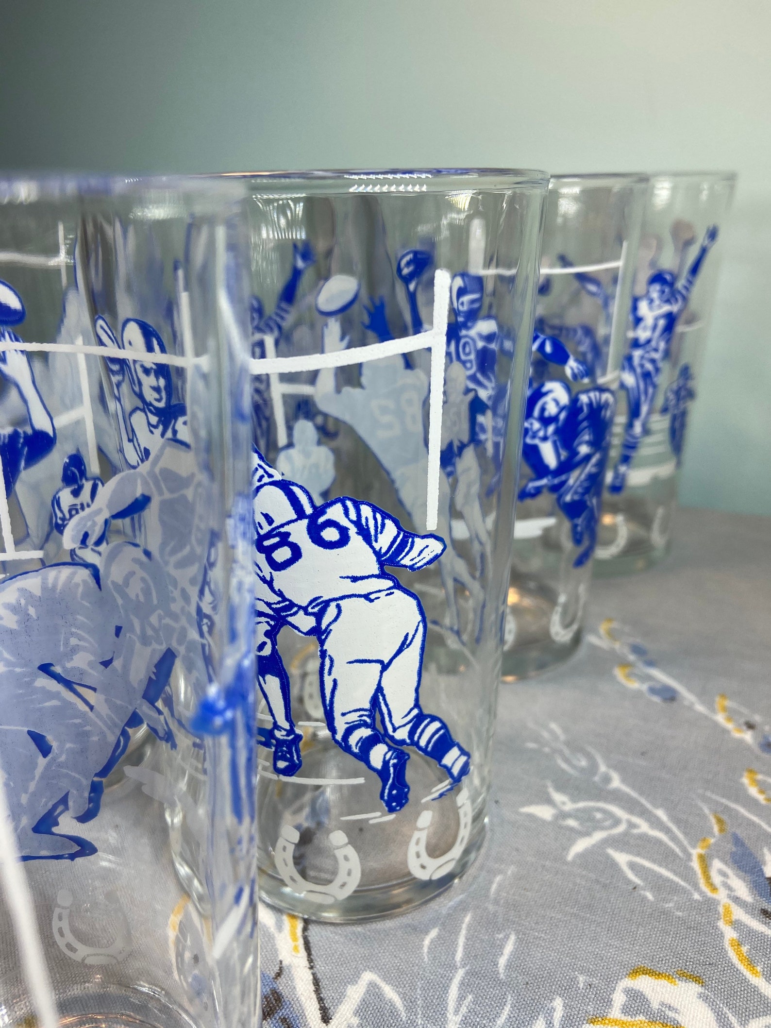 Vintage Football Drinking Glassesset of 8mid Etsy