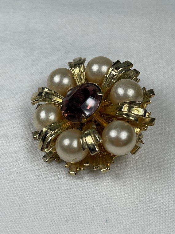 Vintage Coro brooch - purple stone brooch - faux … - image 4