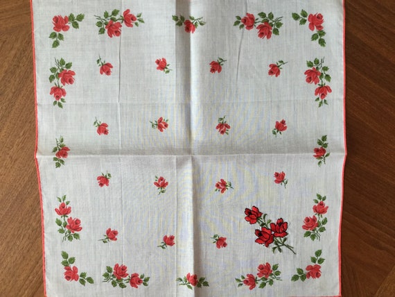 Vintage 1960s white gauzy cotton floral handkerch… - image 4