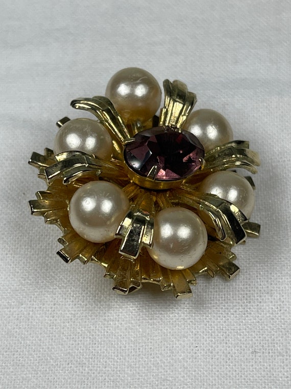 Vintage Coro brooch - purple stone brooch - faux … - image 6