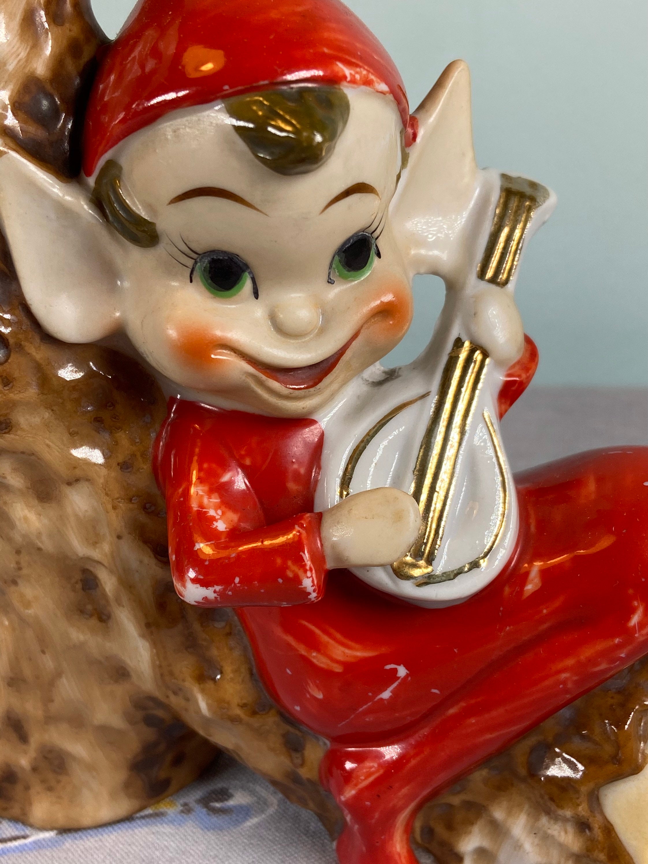 Vintage Pixie Playing Guitar Vase-kitschy Red Pixie Elf-elf on - Etsy