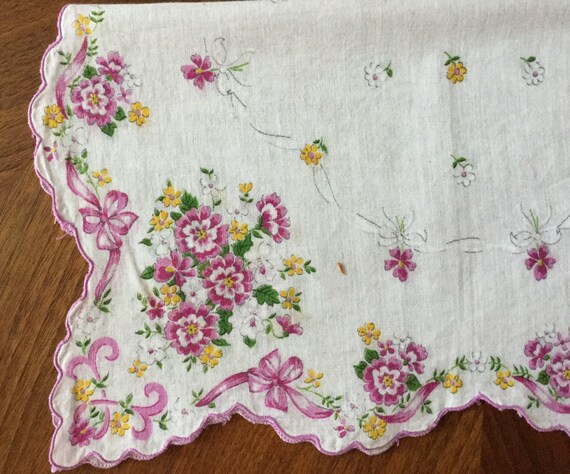 Vintage 1960s white cotton floral handkerchief - … - image 6