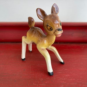 Vintage Bambi japan ceramic deer-kitschy-mid century-RARE-long legged deer-Cute-brown spotted deer-fawn-Disney-Spring-Easter-MCM figurine