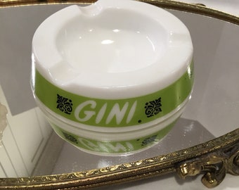 Vintage Gini bitter lemon tonic advertising ashtray-retro ashtray-made in france-opalex milk glass-kitschy ashtray-tobacciana-mid century