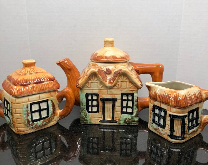 Vintage Cottage Tea Setenglish Cottagemajolica Type Cottage Tea Pot