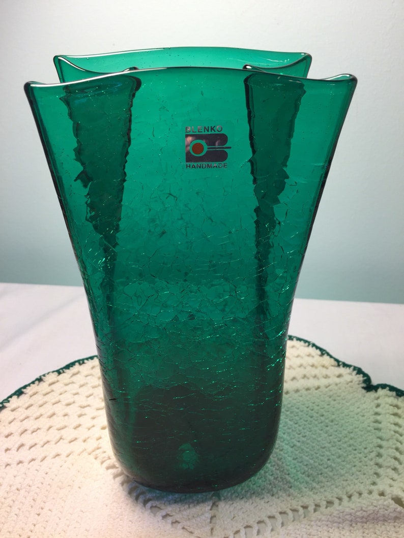 Blenko Handmade crackle paper bag vase green paper bag vase Etsy