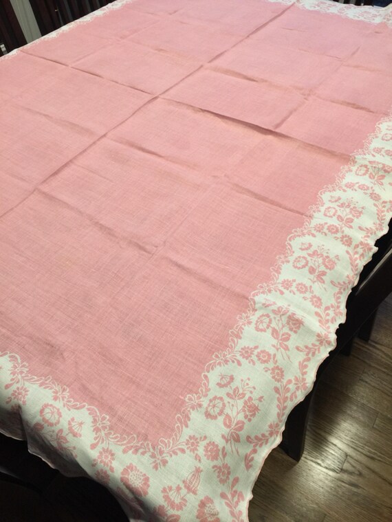 Vintage pink tablecloth spring tablecloth easter Etsy