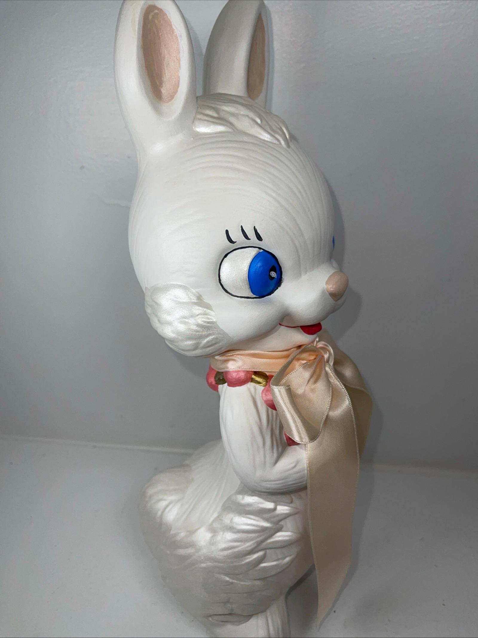 Kitsch Shiny Rabbit Vintage Large Kitsch Figurine Bunny Rabbit Handmade 1990 Mold Hand ...