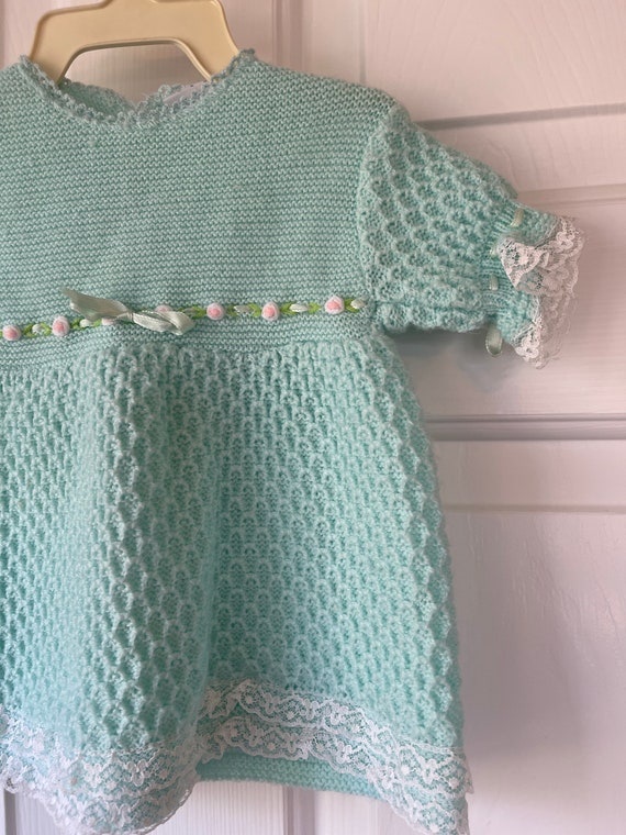 Vintage baby girl dress-crocheted baby dress-turq… - image 3