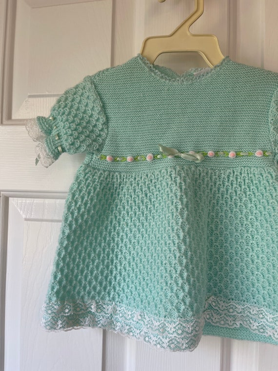 Vintage baby girl dress-crocheted baby dress-turq… - image 2