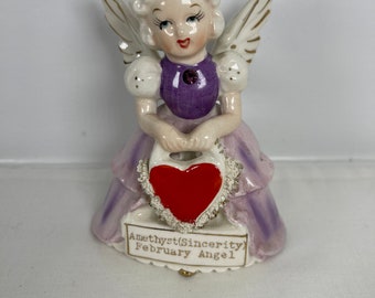 Vintage SR Japan Amethyst February Angel-sincerity-birthday angel-mid century-kitschy-collectible-Rare! Valentine’s Day angel-Purple