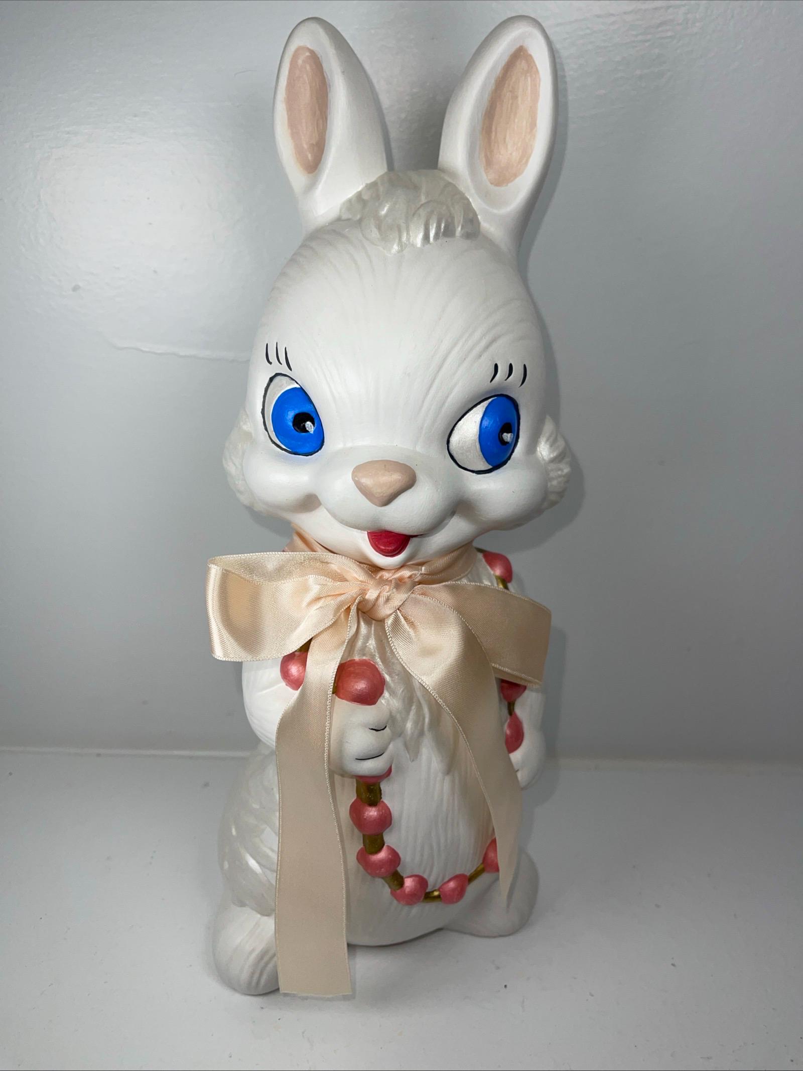 Kitsch Shiny Rabbit Vintage Large Kitsch Figurine Bunny Rabbit Handmade 1990 Mold Hand ...