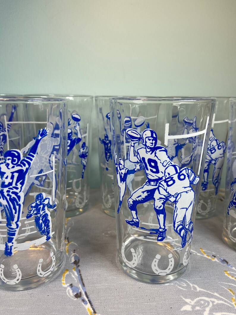 Vintage Football Drinking Glassesset of 8mid Etsy