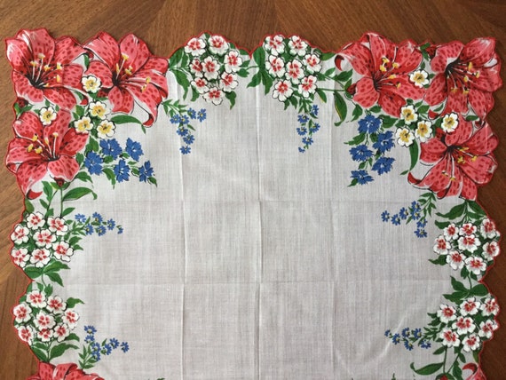 Vintage 1960s white gauzy cotton floral handkerch… - image 6